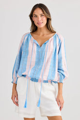 Holiday Trading Seaside Top – Blue Multi-Stripe Blouse